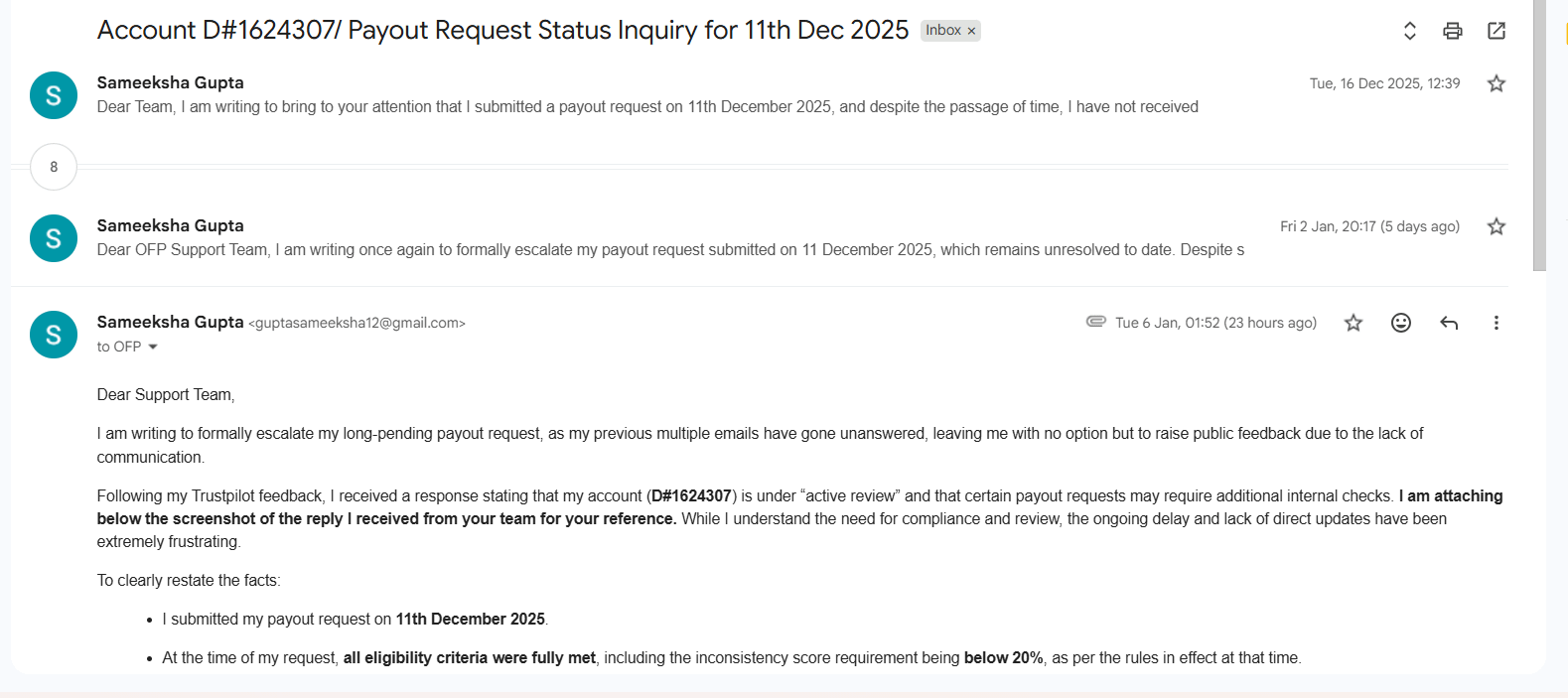 💸 OFP 펀딩 - 심각한 출금 지연과 고객 지원 문제