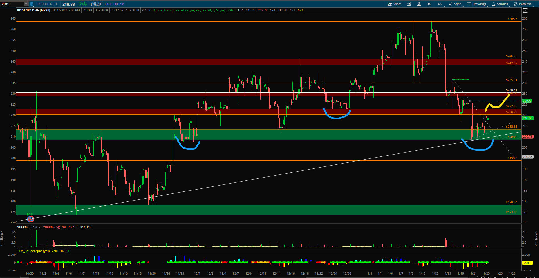 📈 RDDT 주요 수급 구간 정리 및 다음 주 매매 시나리오