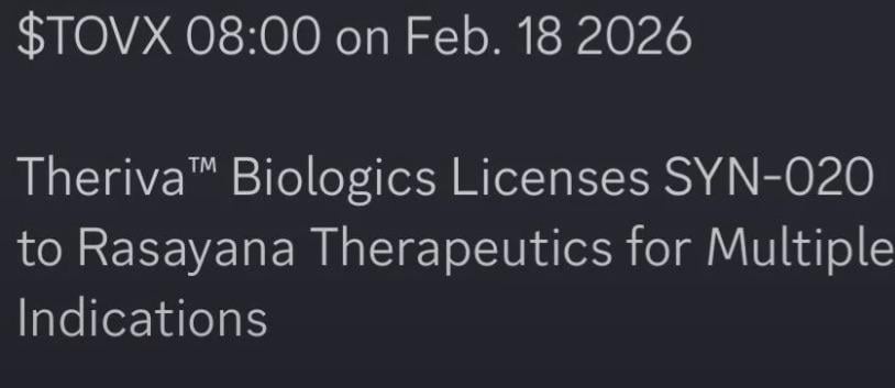 TOVX 관련 소식: SYN-020 라이선스 발표 💊