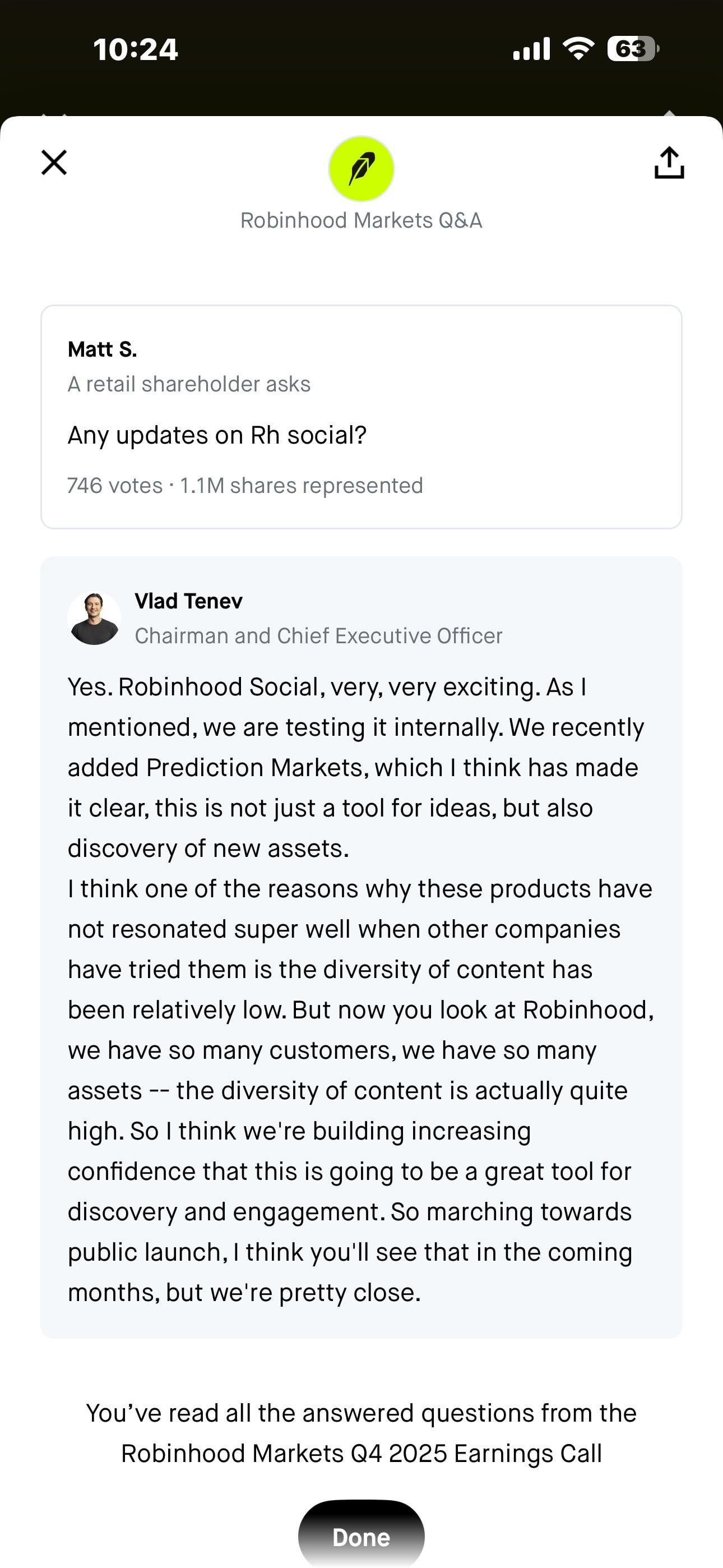 로빈후드 실적 발표 Q&A 응답, 총 713개 중 단 3개? 🤔