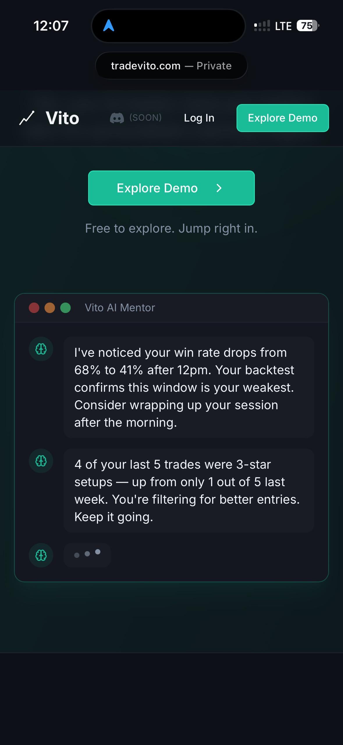 Vito — 미스드 트레이드·심리 추적하는 AI 트레이딩 저널 📈